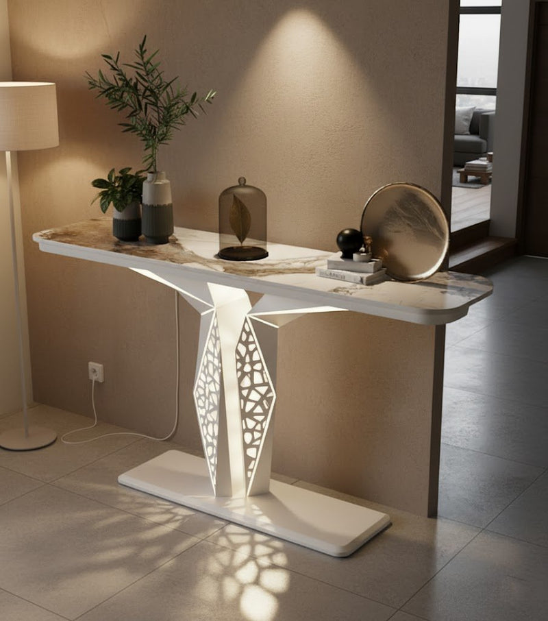 Luxury Modern LED Console Table | Designer Entryway Table with Geometric Base (SS 302)