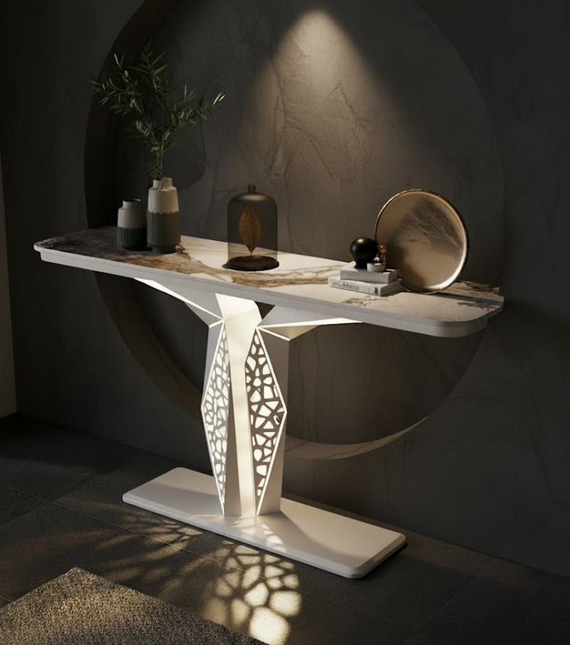 Luxury Modern LED Console Table | Designer Entryway Table with Geometric Base (SS 302)