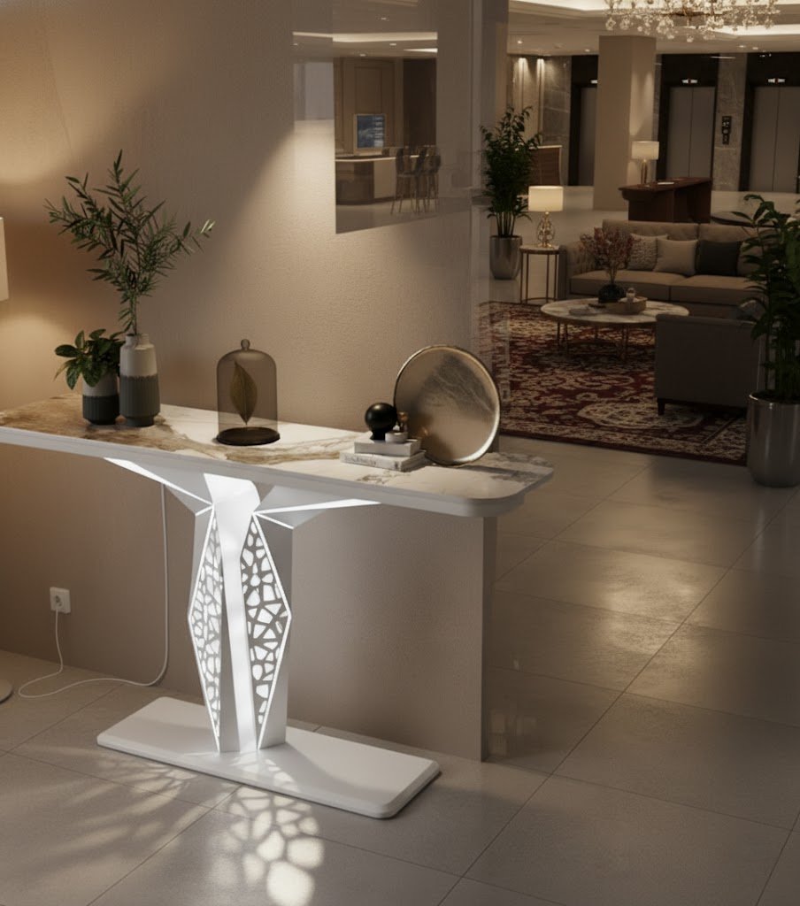 Luxury Modern LED Console Table | Designer Entryway Table with Geometric Base (SS 302)