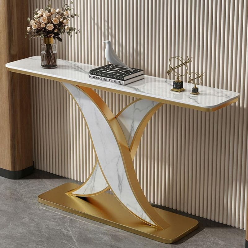 Luxury Modern Marble Console Table with Gold X-Base