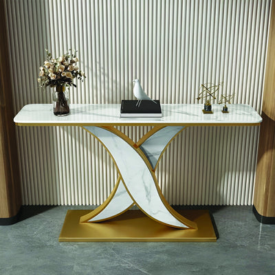 Luxury Modern Marble Console Table with Gold X-Base