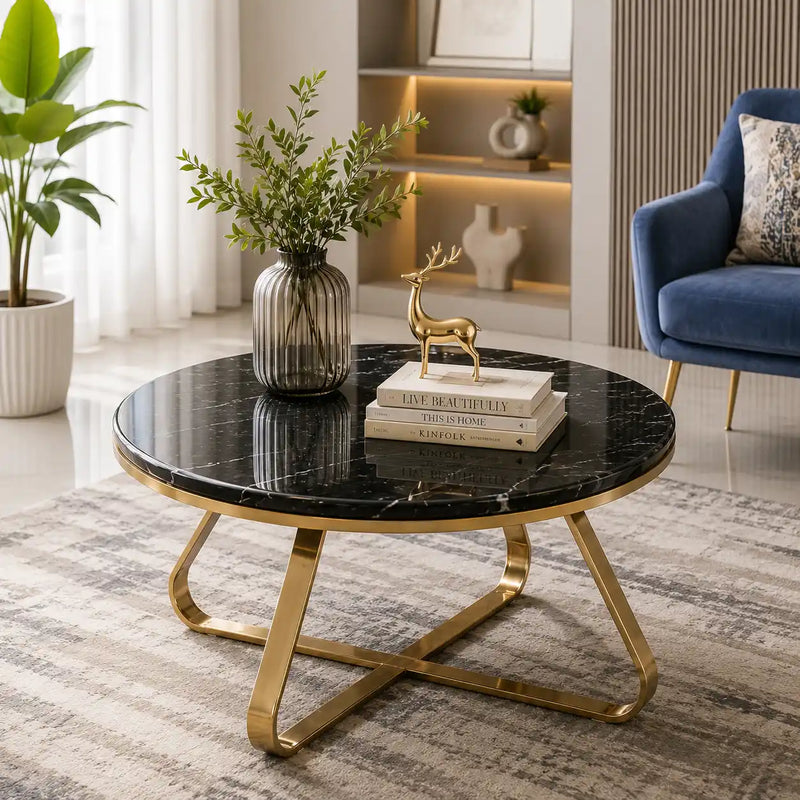 Luxury Modern Round Center Table with Cross Base