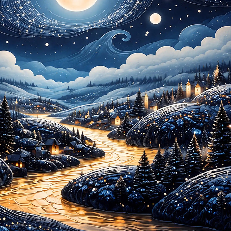Luxury Moonlight Scene Crystal Glass Painting for Wall Decor