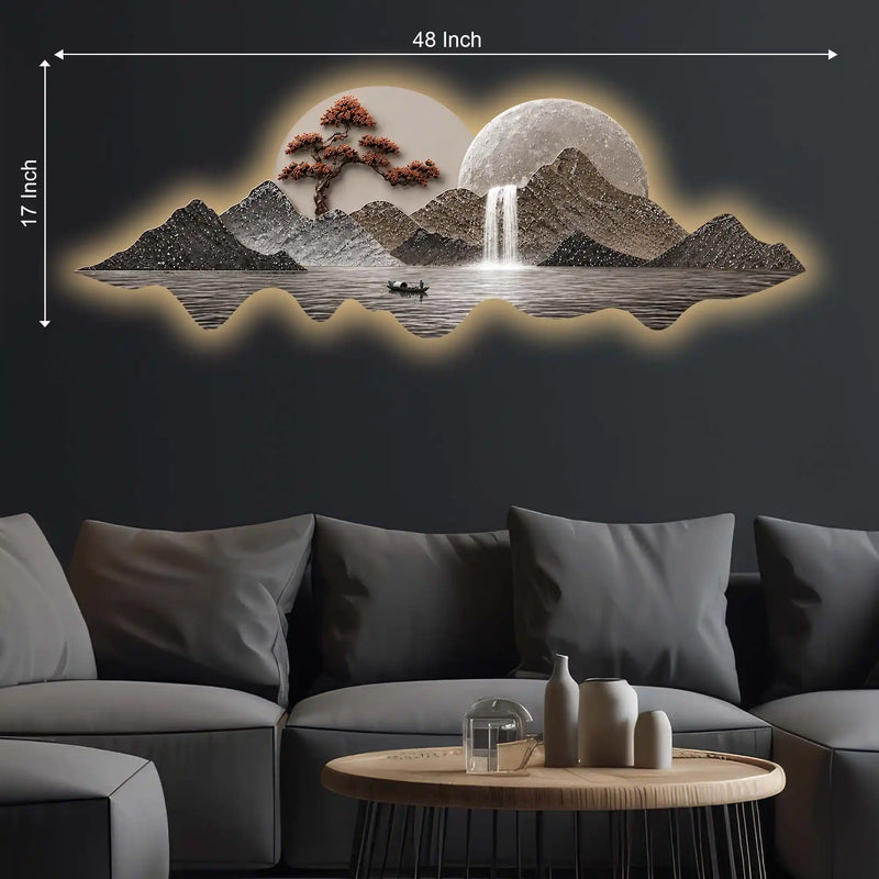 Luxury Mountain Cascade Art Premium Crystal Glass Backlit LED Wall Art
