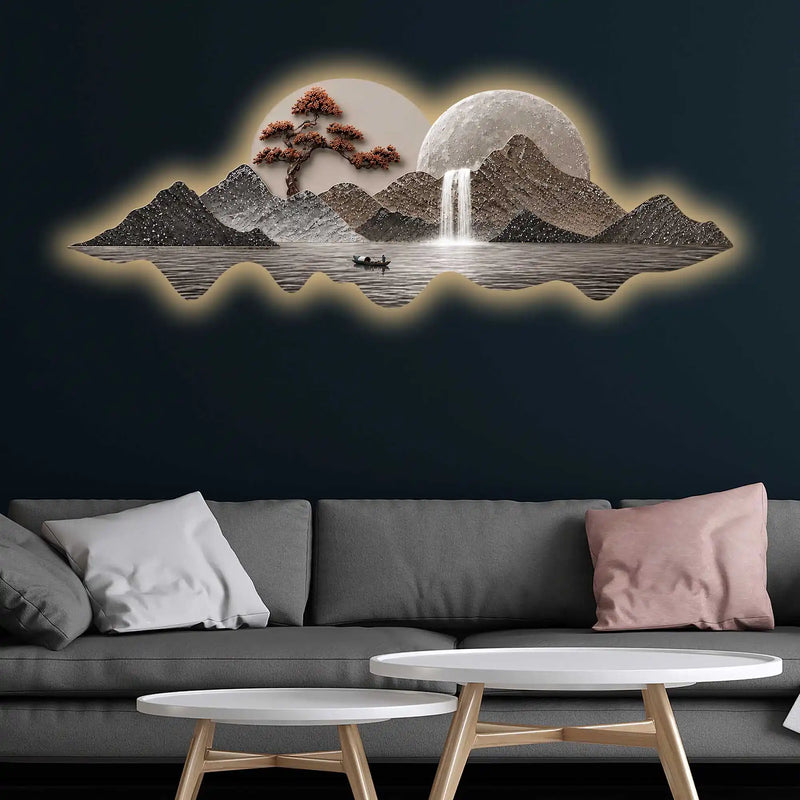 Luxury Mountain Cascade Art Premium Crystal Glass Backlit LED Wall Art
