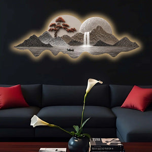 Luxury Mountain Cascade Art Premium Crystal Glass Backlit LED Wall Art