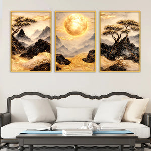 Luxury Mountain Scenery Canvas Wall Art Painting Set of Three