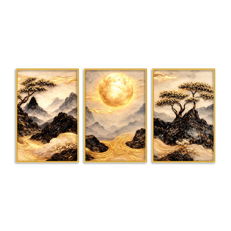 Luxury Mountain Scenery Canvas Wall Art Painting Set of Three
