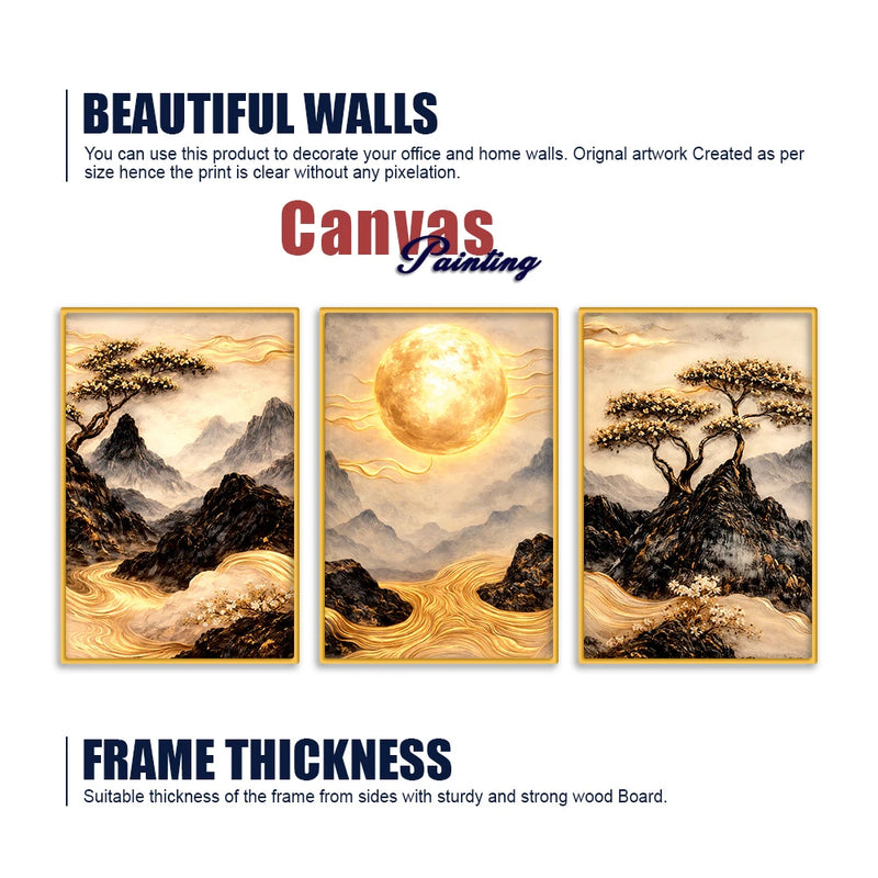 Luxury Mountain Scenery Canvas Wall Art Painting Set of Three