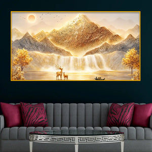 Luxury Mountain Waterfall Crystal Glass Wall Painting