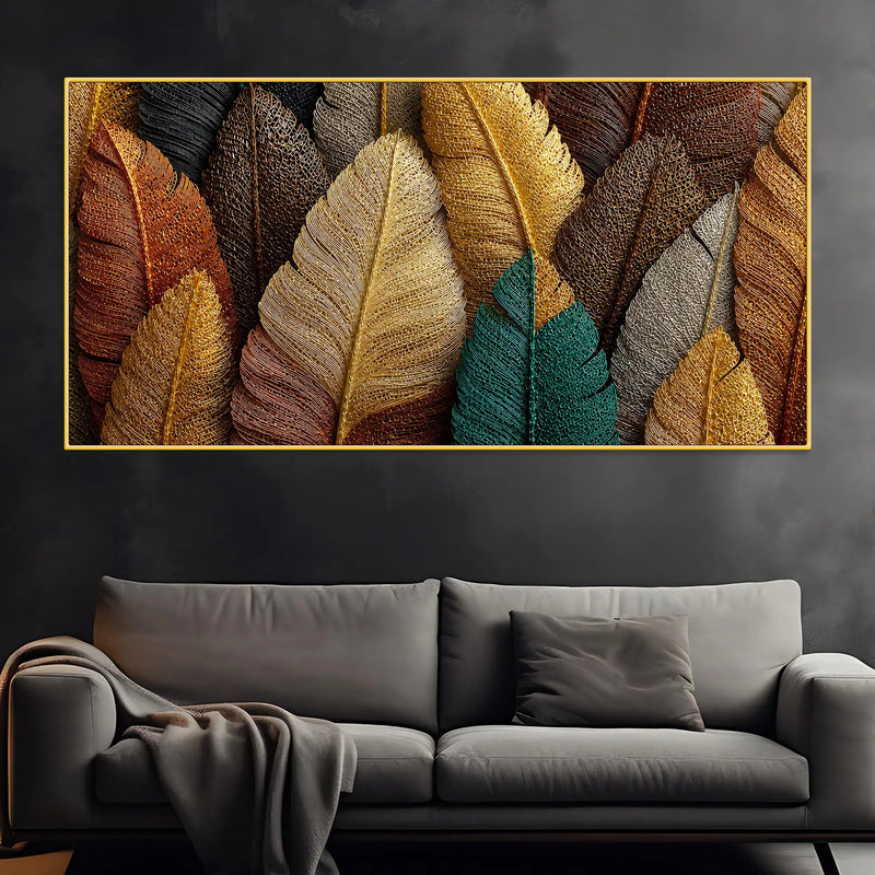 Luxury Multicolor Metallic Autumn Leaves 3D Canvas Wall Painting