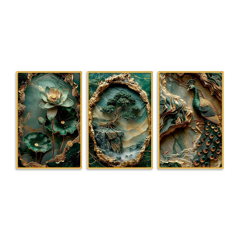 Luxury Nature Inspired Canvas Wall Painting Set of Three