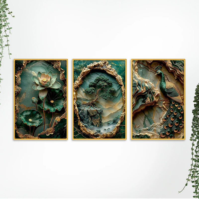 Luxury Nature Inspired Canvas Wall Painting Set of Three