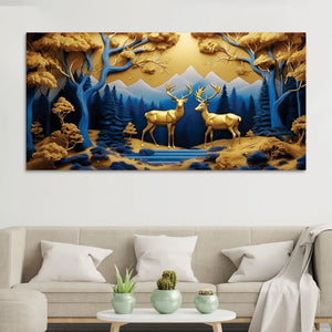 Luxury Nature Inspired Deer Canvas Wall Painting