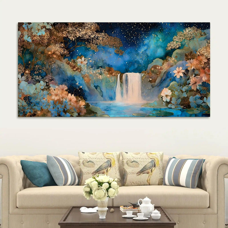 Luxury Night Waterfall Canvas Painting for Home & Office