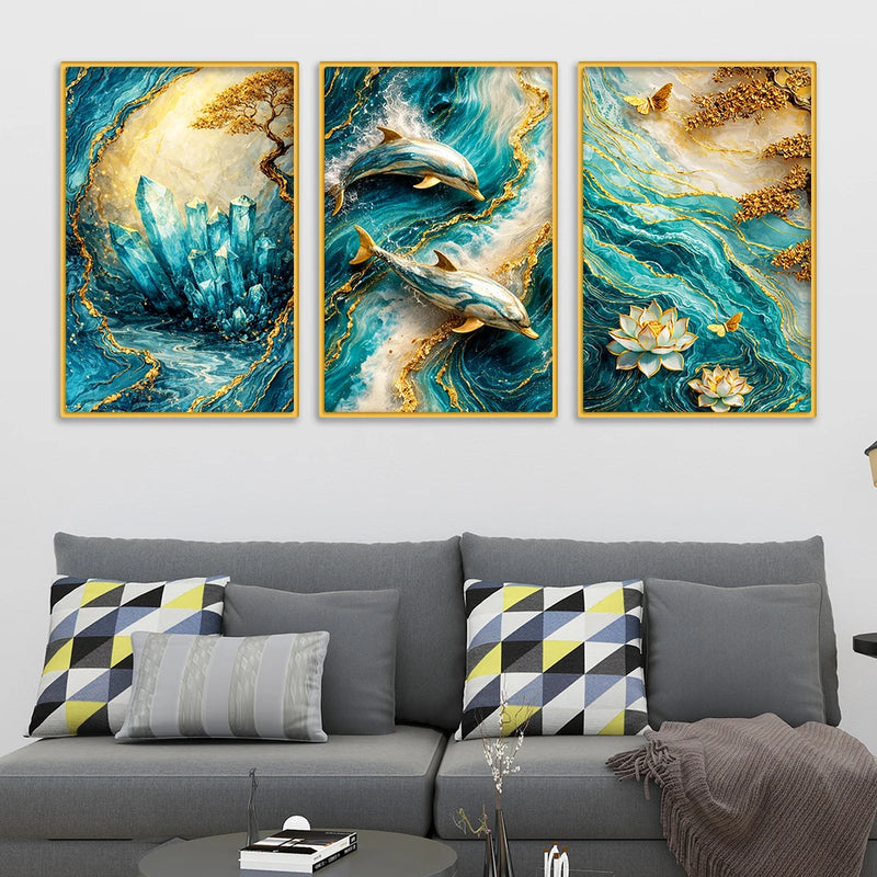 Luxury Ocean Wave Canvas Wall Decor Painting Set of Three