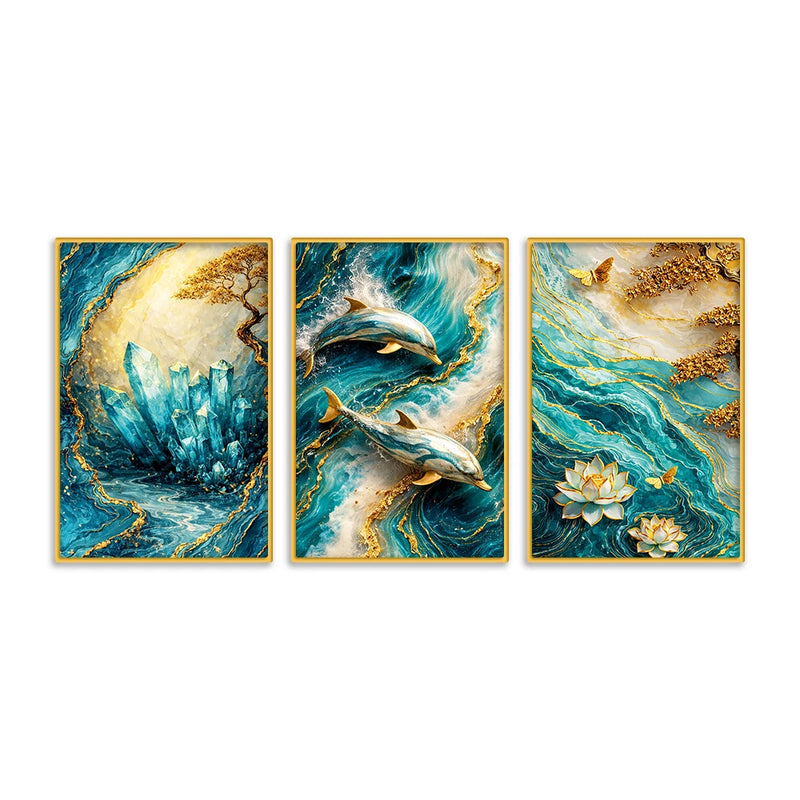 Luxury Ocean Wave Canvas Wall Decor Painting Set of Three