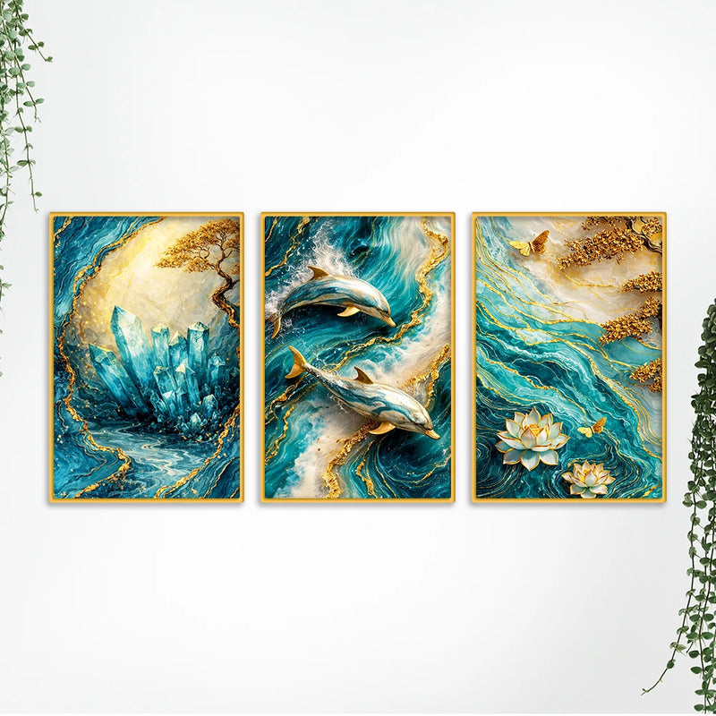 Luxury Ocean Wave Canvas Wall Decor Painting Set of Three