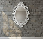 Luxury Oval 3D Wall Mirror with Handcrafted White Ornate Frame