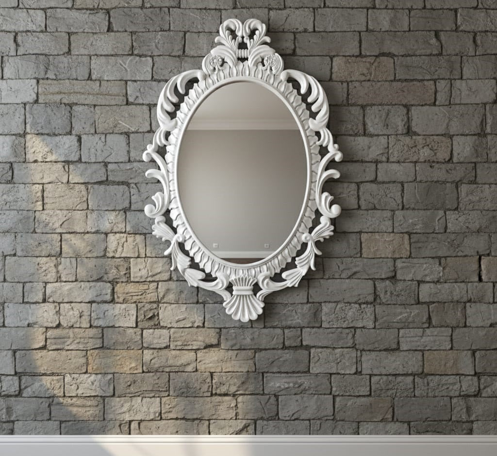 Luxury Oval 3D Wall Mirror with Handcrafted White Ornate Frame