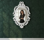 Luxury Oval 3D Wall Mirror with Handcrafted White Ornate Frame