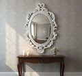 Luxury Oval 3D Wall Mirror with Handcrafted White Ornate Frame