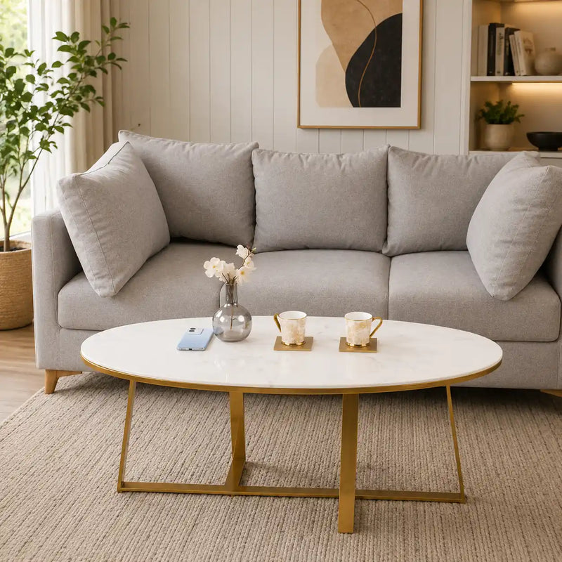 Luxury Oval Marble Center Table for Living Room Spaces