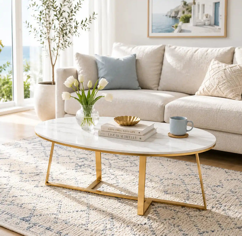 Luxury Oval Marble Center Table for Living Room Spaces