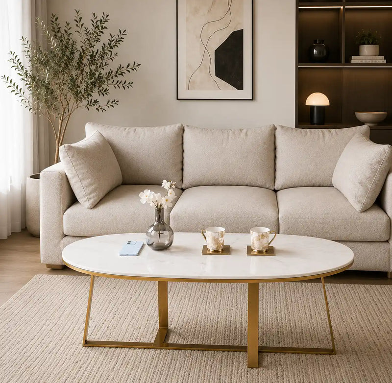 Luxury Oval Marble Center Table for Living Room Spaces