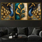 Luxury Peacock Feather Floating Acrylic Wall Painting Set of 3