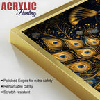 Luxury Peacock Feather Floating Acrylic Wall Painting Set of 3
