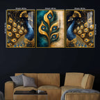 Luxury Peacock Feather Floating Acrylic Wall Painting Set of 3