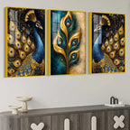 Luxury Peacock Feather Floating Acrylic Wall Painting Set of 3