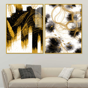 Luxury Peacock Feather Inspired Abstract Acrylic Floating Wall Painting Set of 2
