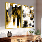 Luxury Peacock Feather Inspired Abstract Acrylic Floating Wall Painting Set of 2