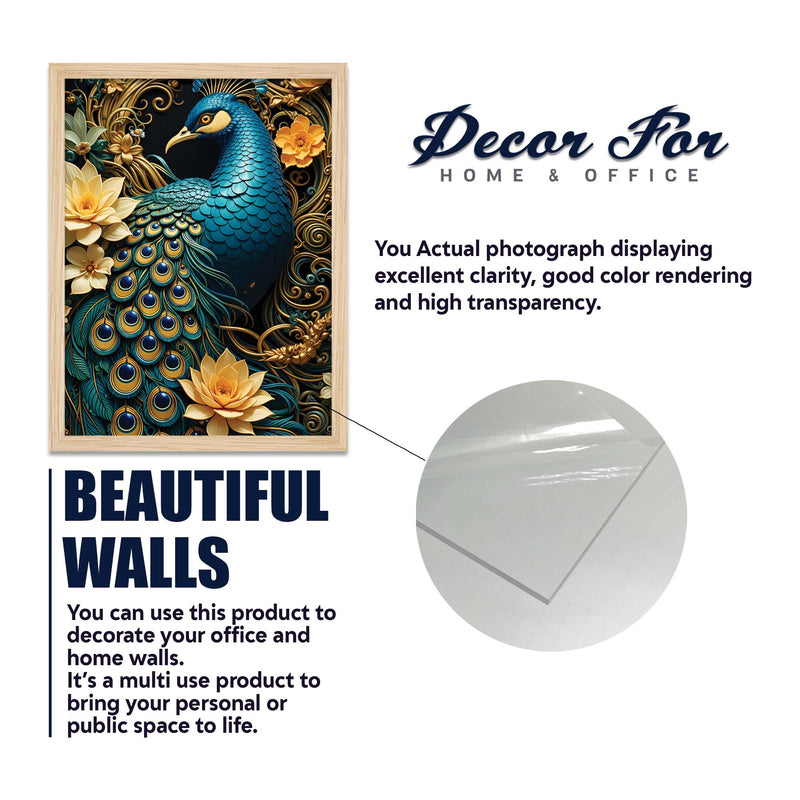 Luxury Peacock Wall Decor with Floral Art Frame Set of Four