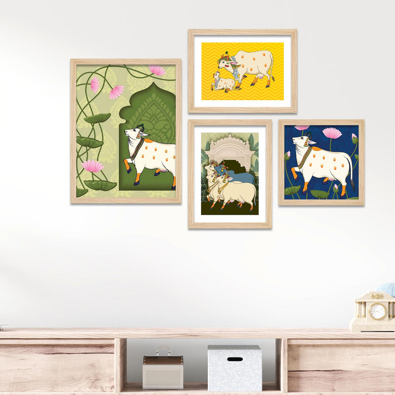 Luxury Pichwai Cow Art Wall Frame Set of Four