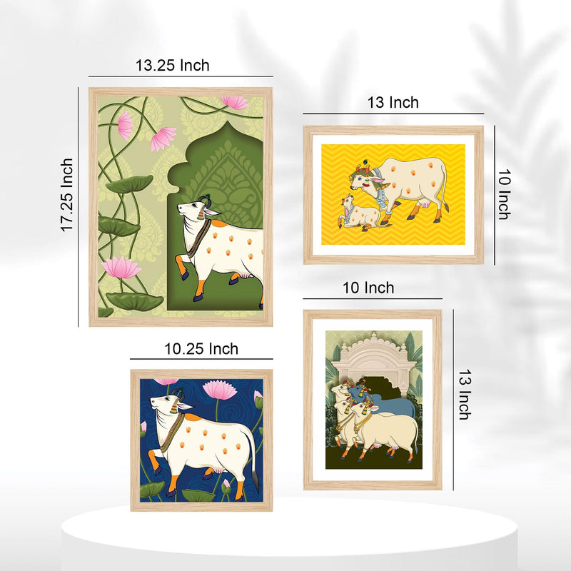 Luxury Pichwai Cow Art Wall Frame Set of Four