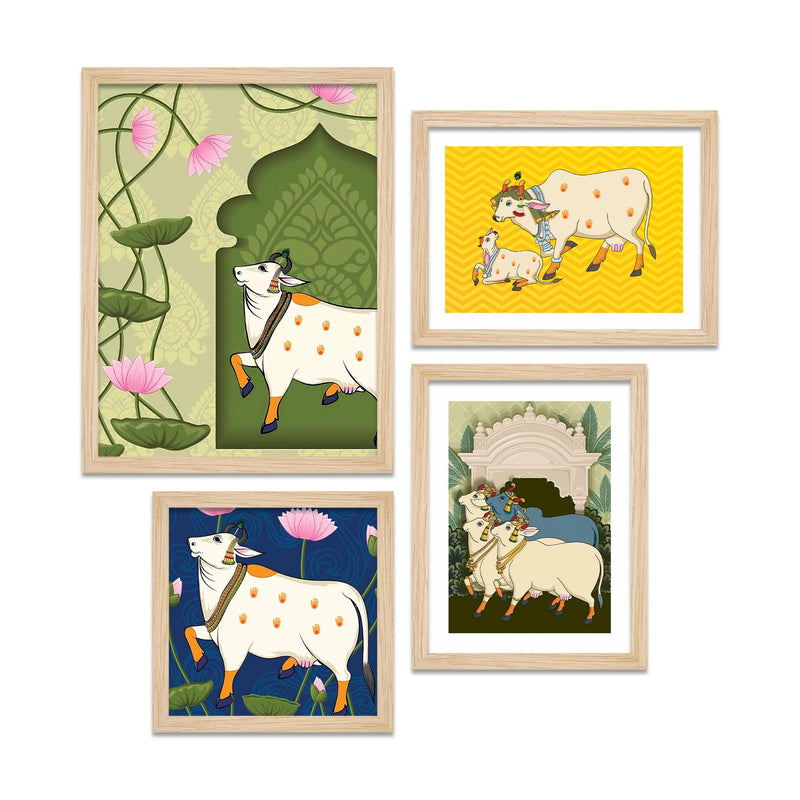 Luxury Pichwai Cow Art Wall Frame Set of Four