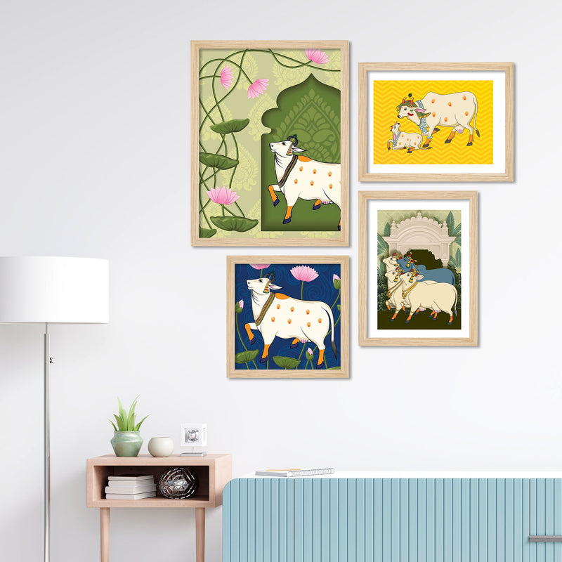 Luxury Pichwai Cow Art Wall Frame Set of Four