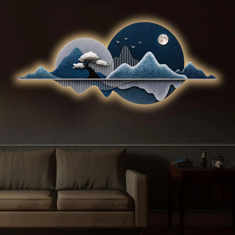 Luxury Pine Mountain Art Premium Crystal Glass Backlit LED Painting