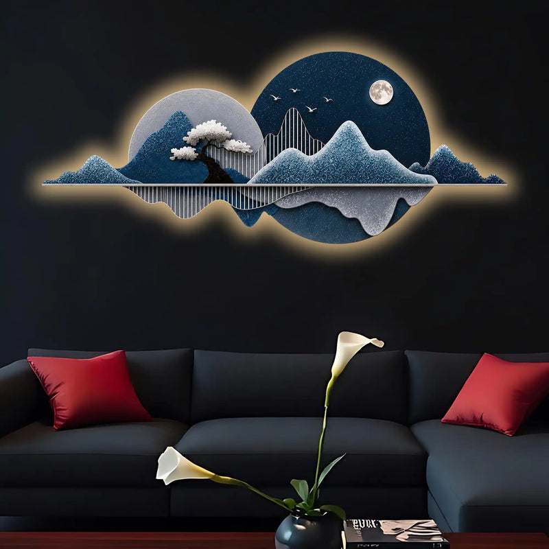 Luxury Pine Mountain Art Premium Crystal Glass Backlit LED Painting