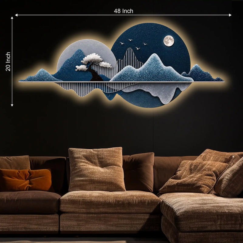 Luxury Pine Mountain Art Premium Crystal Glass Backlit LED Wall Art