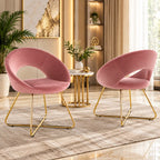Luxury Pink Velvet Accent Chair with Curved Open Back & Gold Metal Frame