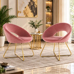 Luxury Pink Velvet Accent Chair with Curved Open Back & Gold Metal Frame