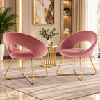 Luxury Pink Velvet Accent Chair with Curved Open Back & Gold Metal Frame