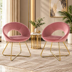Luxury Pink Velvet Accent Chair with Curved Open Back & Gold Metal Frame