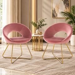 Luxury Pink Velvet Accent Chair with Curved Open Back & Gold Metal Frame