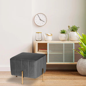 Luxury Pouffe Stool Ottoman in Soft Grey with Golden Touch