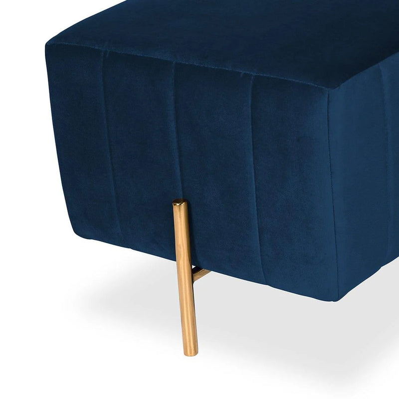 Luxury Pouffe Stool Ottoman in Soft Rich Blue with Golden Touch